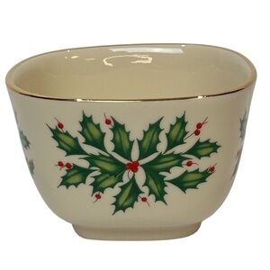 Lenox Holiday Archive Square Nut Bowl 4.25” Holly Berries Red/Green/Gold EUC